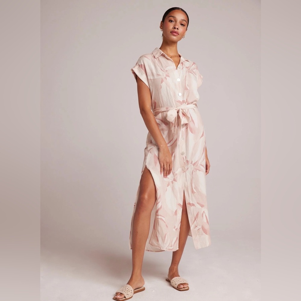 bella dahl Fresco Floral Print Linen Blend Midi Shirt Dress